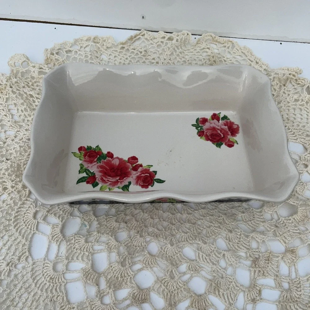 Pioneer Woman Stoneware Dish Casserole Baking Floral Ruffled Edge  12